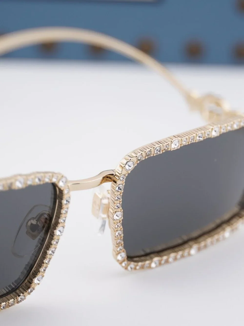 Gucci GG1568S 001 Rectangle Sunglasses - Gold with Gold Chain/Grey